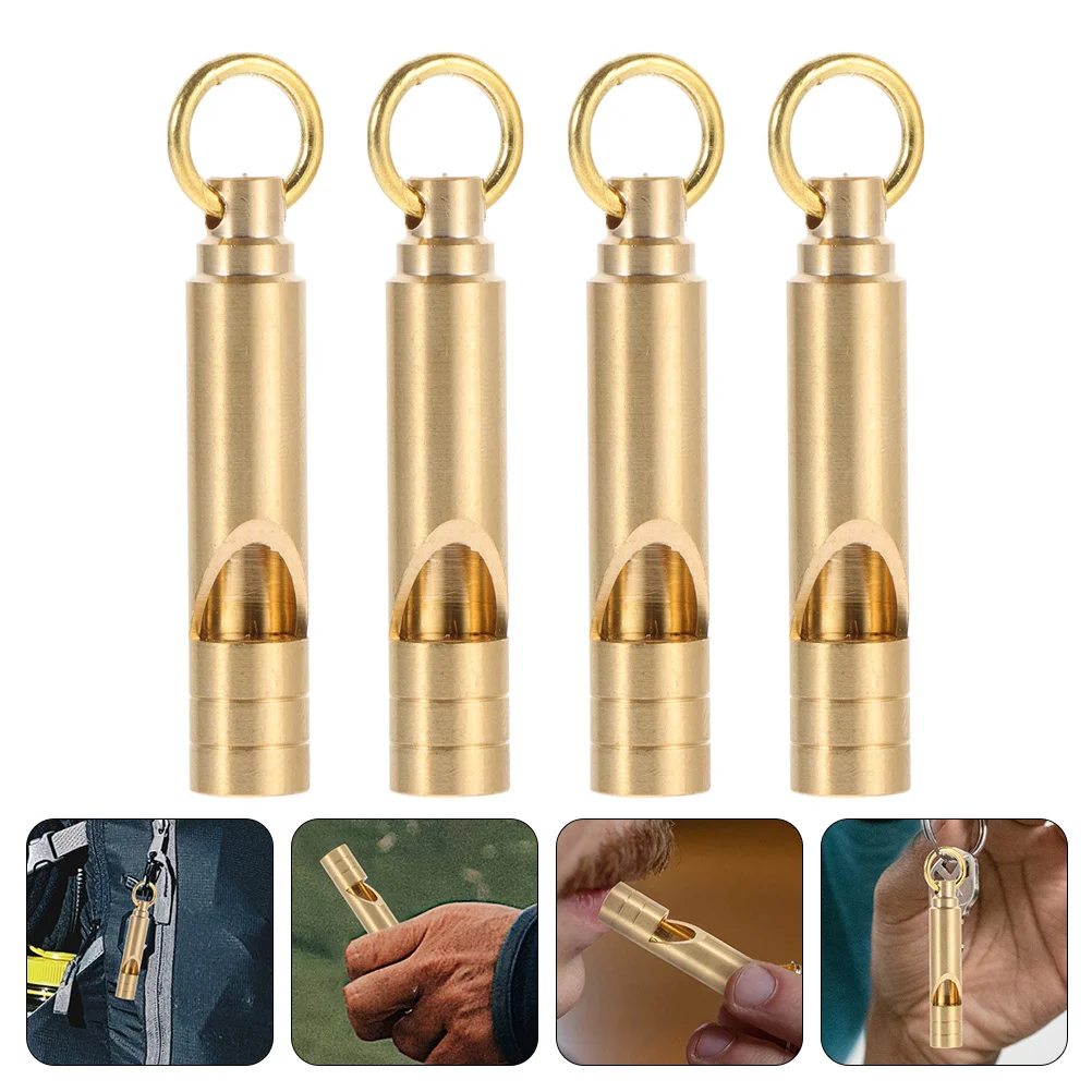

4 Pcs Vintage Brass Loudest Vintage Key Fob Camping Hanging Keychain Survival Emergency Key Car