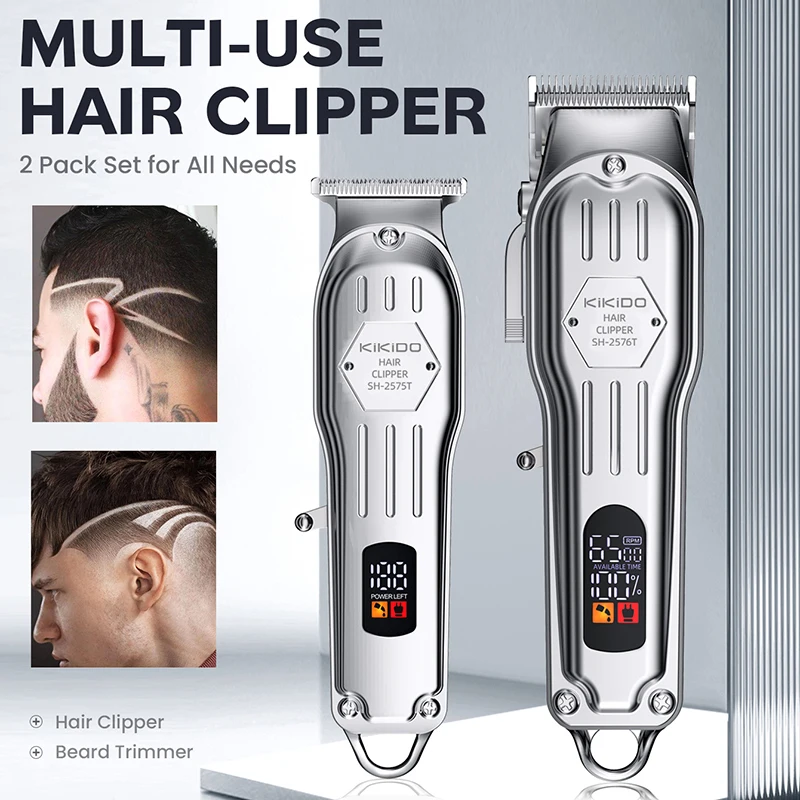 2 in 1 Full Metal Combo Kit Barber Hair Clipper For Men Professional Electric Beard Hair Trimmer Rechargeable Haircut 2