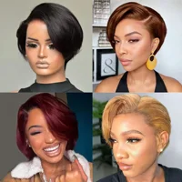 Perruque coupe lutin droite perruques courtes Bob 13x4 perruques avant de dentelle cheveux humains pré plumés coupe lutin perruque cheveux humains brésiliens 100% 3