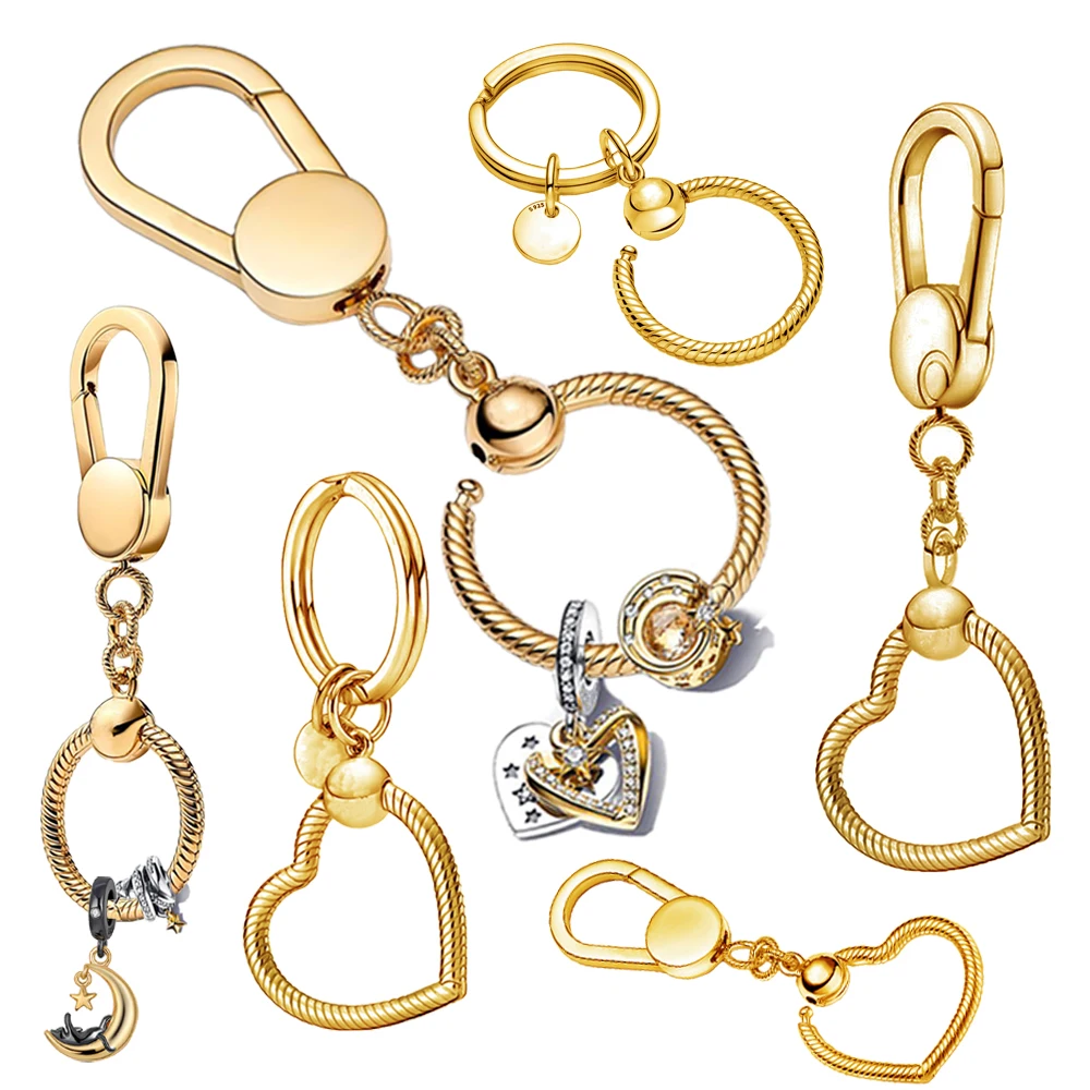 Authentic 925 Sterling Silver Moments Bag Charm Holder Key Ring Set Fit