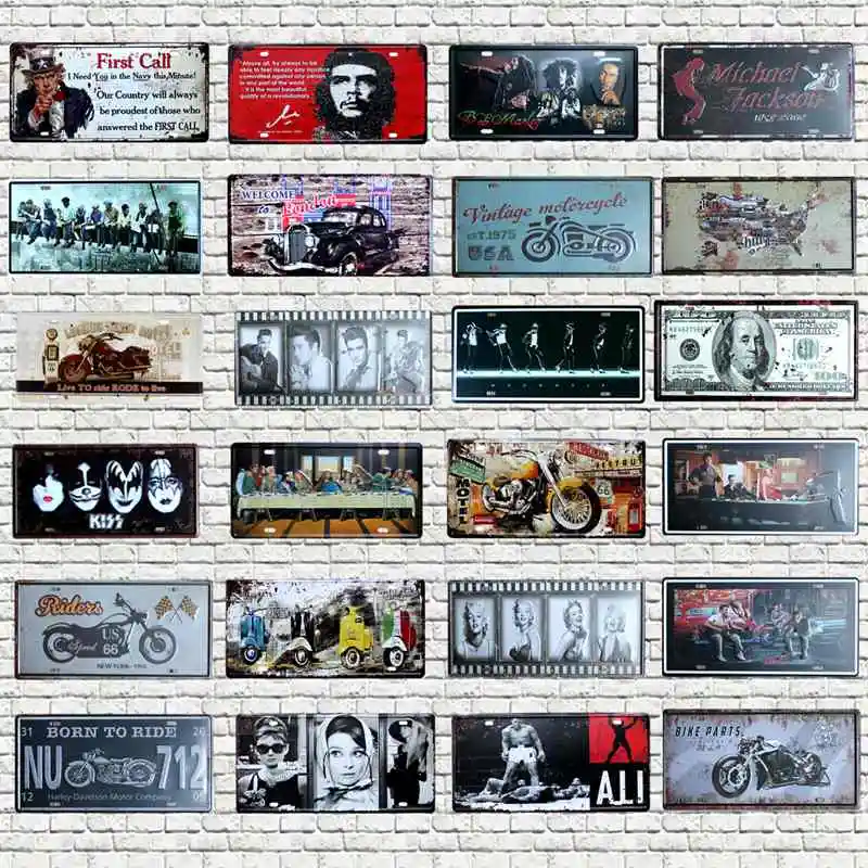 Motor Car Signs Shabby Rust Metal Plate Painting Decor Bar Pub Cafe Garage Wall Plaques Vintage Car Plate License Crafts 15x30cm motorcycle skull tin signs metal plaques pub motorcycle club wall decoration vintage poster metal plate brand home garage decor