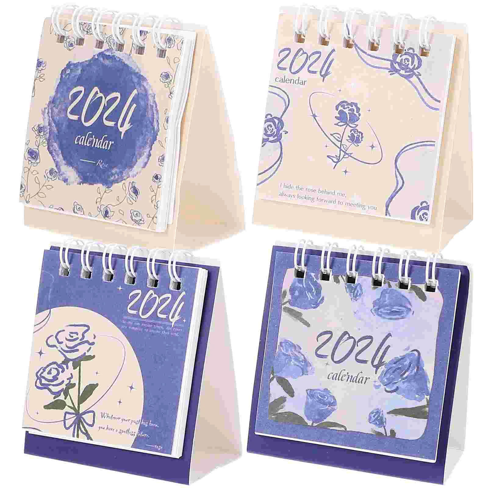 4 Pcs Flip Desktop Calendar Stand up Table Decor Home Accessories Office Calendars