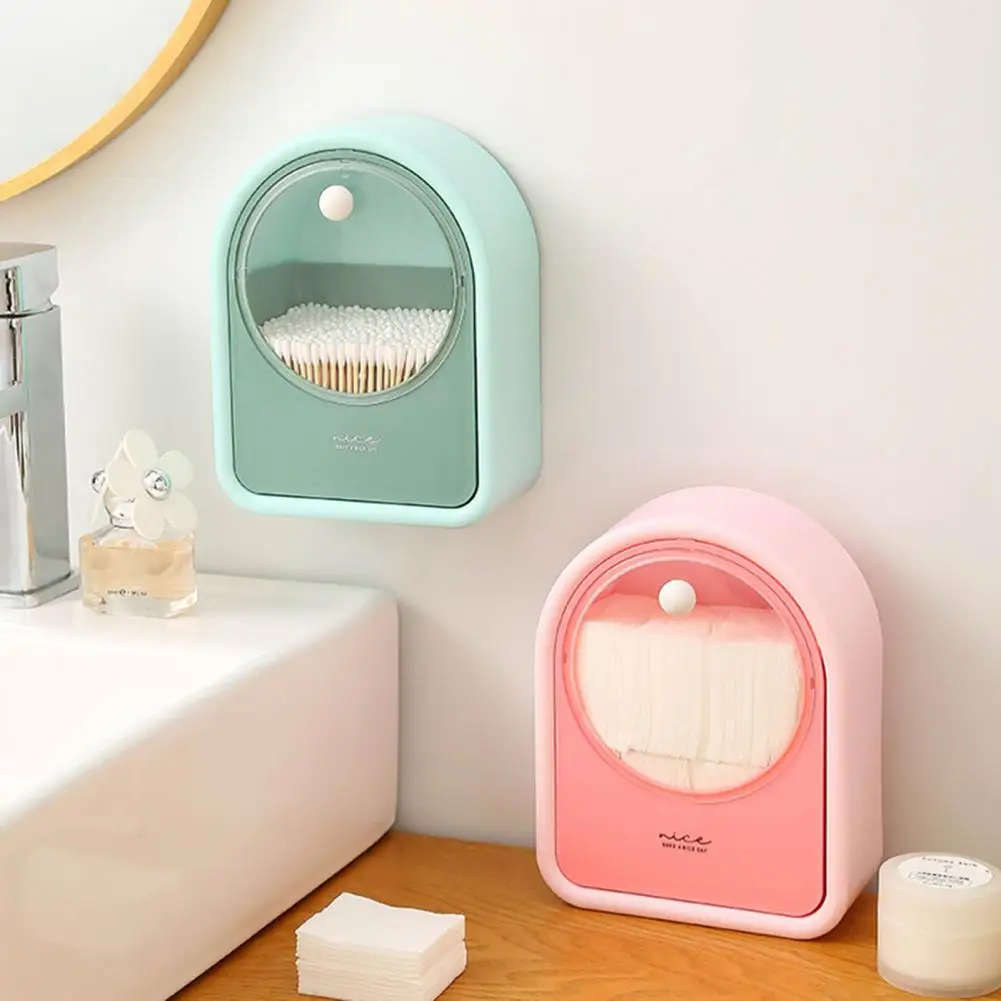 Makeup Organizer High Capacity Dust-Proof Transparent Visible Wall Mounted Cotton Swabs Qtips Flip Storage Organizer For Bedroom