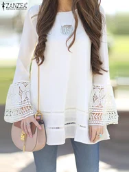 Bohemian Lace Patchwork Shirts ZANZEA Women's Spring Blouse 2023 Casual Flare Sleeve Tops Female Hollow Blusas Tunic Chemise