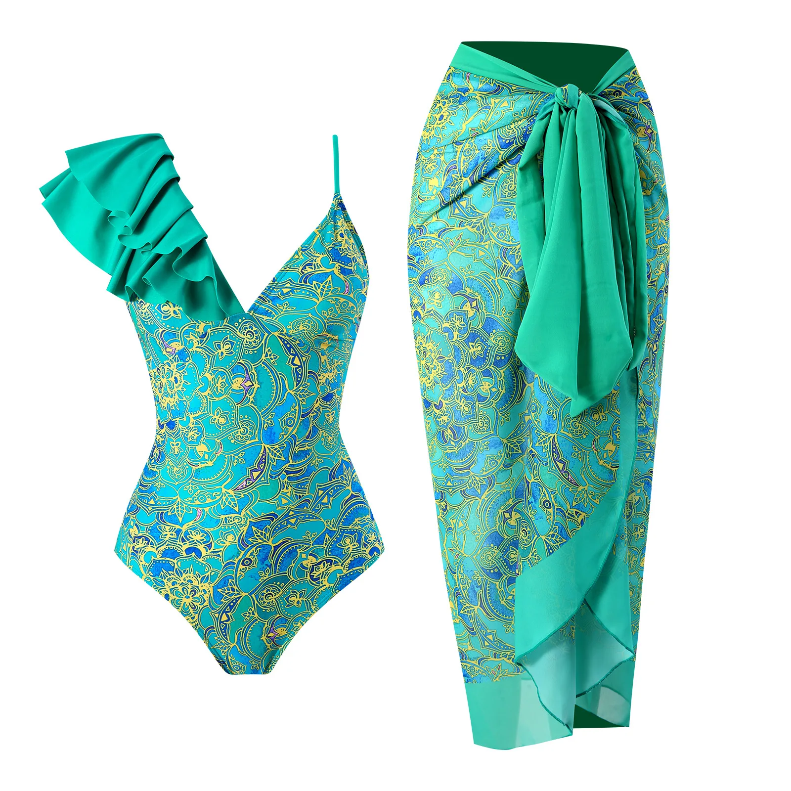 

Женский купальник и юбка в стиле ретро, асимметричное праздничное пляжное платье, дизайнерский купальный костюм, Винтажная летняя одежда для серфинга