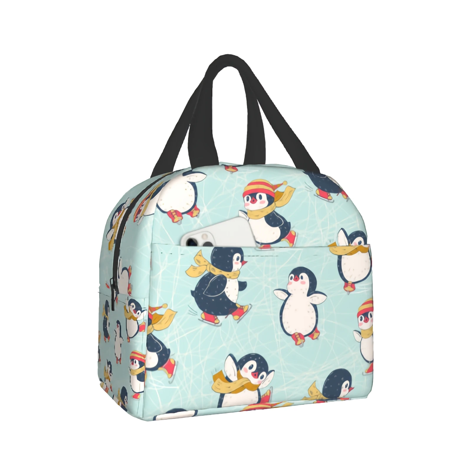 

Penguins Skating Print Lunch Box Cute Animal Insulated Lunch Boxes Waterproof Lunch Bag Reusable Lunch Tote For Office Picnic