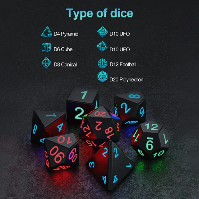 7Pcs Set Electronic Dice USB Rechargeable Luminous Dice Glow In The Dark DND Dices RPG Polyhedral