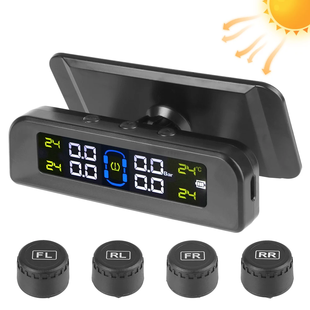 Sistema di Monitoraggio della Pressione degli Pneumatici con Controllo Automatico della Luminosità, Wireless, a Energia Solare, con 4 Sensori, Accessori Decorativi TPMS