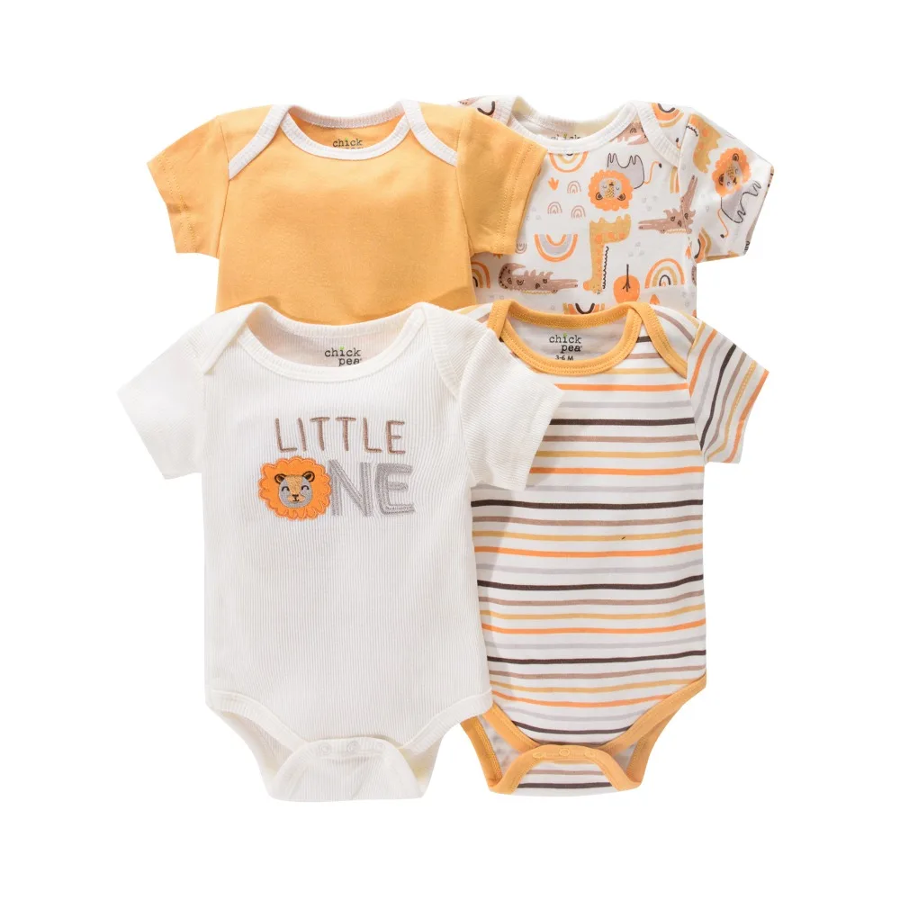 4PCS Newborn Infant Romper Short Sleeve Round Neck Cartoon Animal Flowers Print Bodysuit Onesies For Baby Boys And Girls Clothes cotton romper baby bodysuit cowboy rompers
