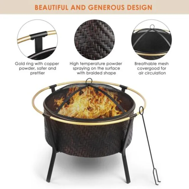 Tűz Tál Kerti Vas Pit Kosár Kültéri Szikra Őrrel És Tűzpálcával A Kerthez Teraszhoz - Image 3