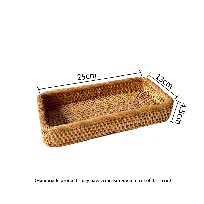 Handmade rattan desktop square coffee bread tray Nordic style light luxury storage basket for cosmetics and sundries 6