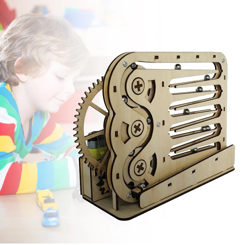 3D Wooden Puzzle DIY Assemble Mechanical Marble Run Gear Model Building Kit Steam Science Puzzles Educational Toys Gift for Kids 3