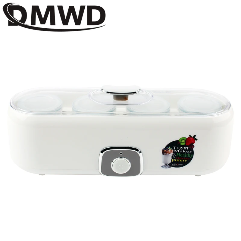 DMWD Electric Yogurt Maker With 4 Glass Cups Automatic Leben Yoghurt Rice Wine Machine Buttermilk Sour Cream Natto Fermenter