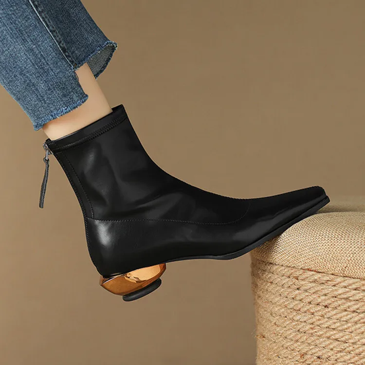 

Chic Design Black Leather Women Ankle Boots Square Toe Autumn Short Botas Back Zipper Med Heels Riding Botines Femininos Sapatos