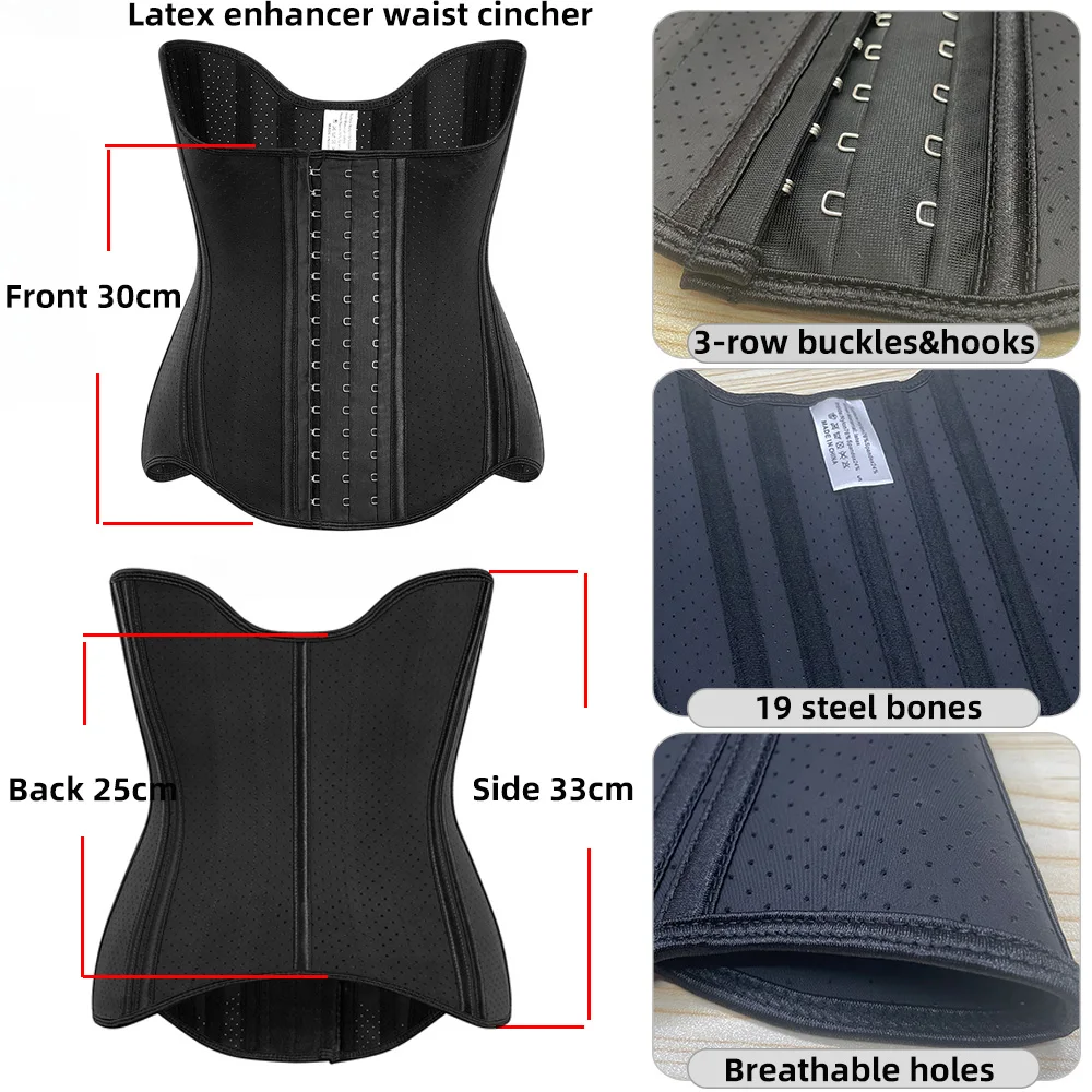 19 Steel Bones Latex Waist Trainer Body Shaper Long Torso Corset