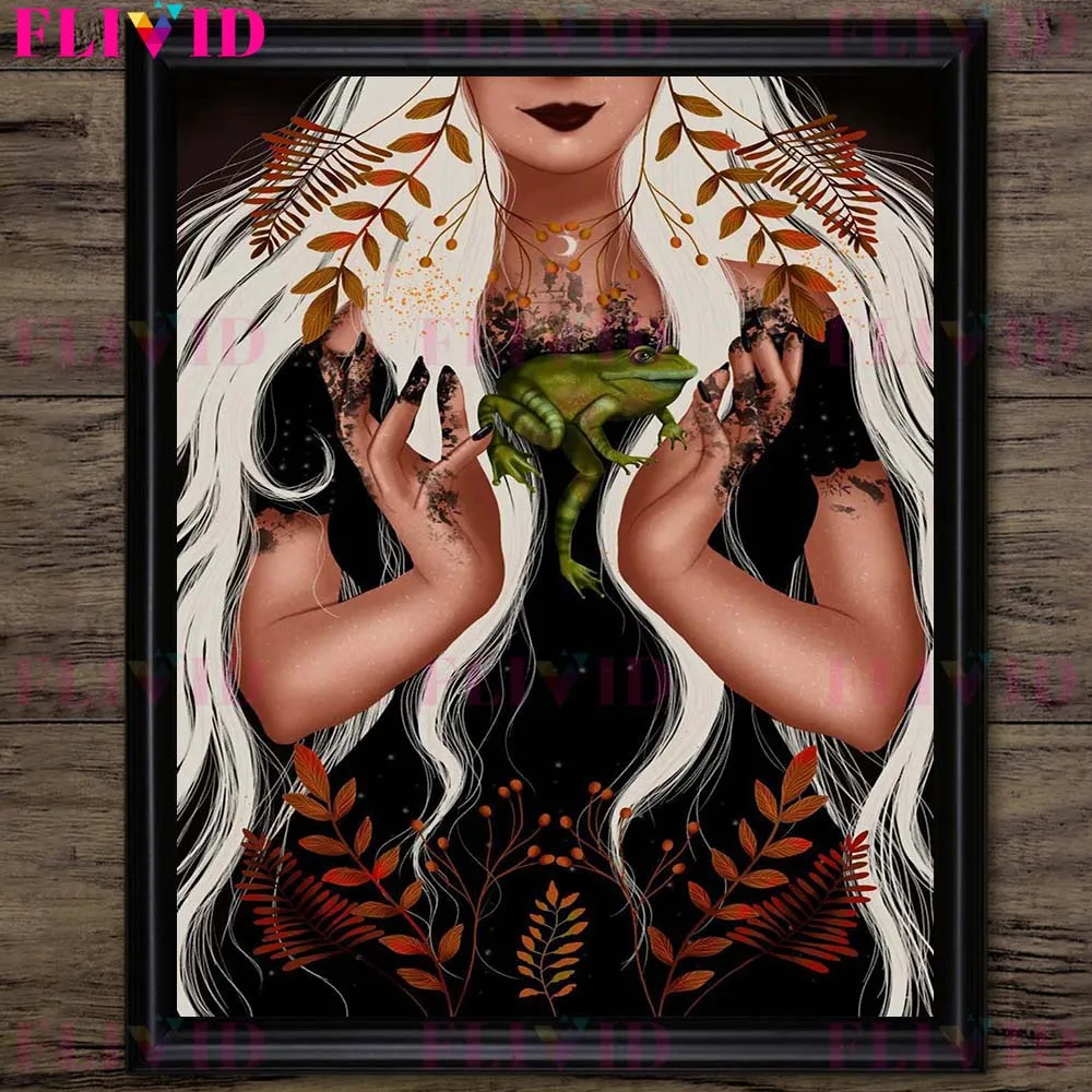 Description Picture 5 of itemMoon Moth,Phoenix,Snake,Panther With Seductive Long-Haired Witch Wall Art Canvas Print Nature Witchcraft Art Poster Print Decor