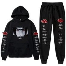 

Men Hoodie Japanese Anime Cartoon Graphic Casual Tracksuit 2Piece Set men's Suit Fall Winter Warm Hoodies Pullover Sweatpants