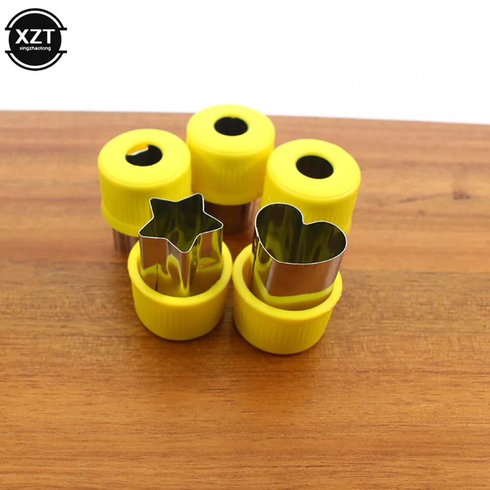 Portable Cookie Vegetable Cutters cookie cutter vegetable peeler DIY Star Heart Flower Shape Plastic Handle Fruit Cutter Mold Baking Food Supplement Tool 5 Pcs