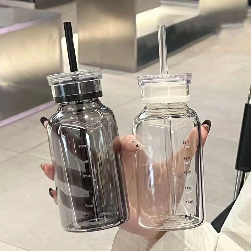 Glass Water Bottle with Double Cover for School and Office