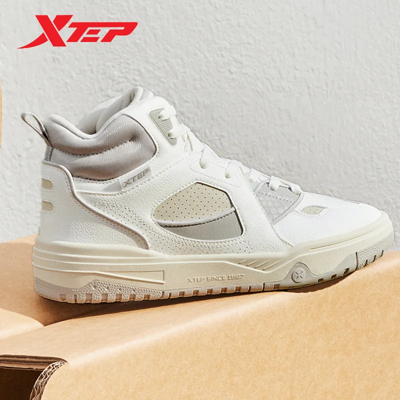 Xtep 남성용 스케이트보드 신발, 내마모성 편안한 패션 스포츠 신발, 충격 흡수 하이탑 스니커즈 877419310024