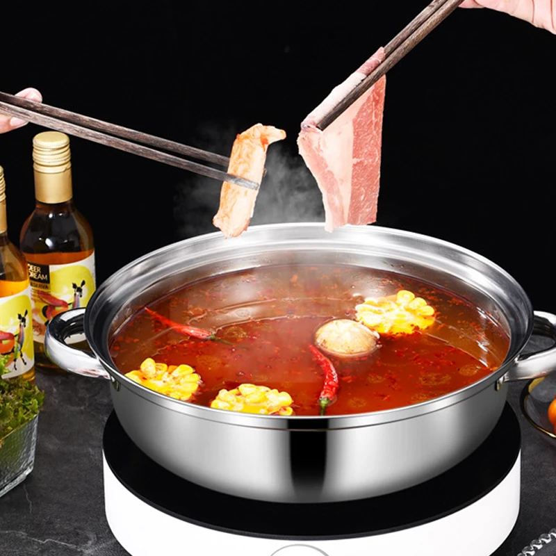 28CM Thick Double Soup Steamer Multi-purpose Pot Troops Hot Pot Stainless Steel Steamer Double Handle Household Outdoor Portable
