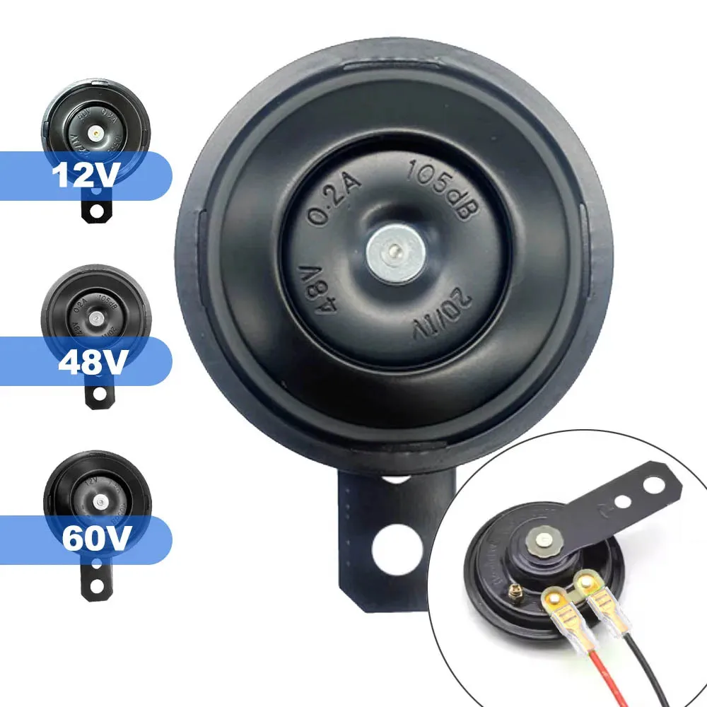 Motorcycle Electric Horn 12V 48V 60V General Kit Waterproof Round Speaker 105dB Suitable Bicycle Scooter