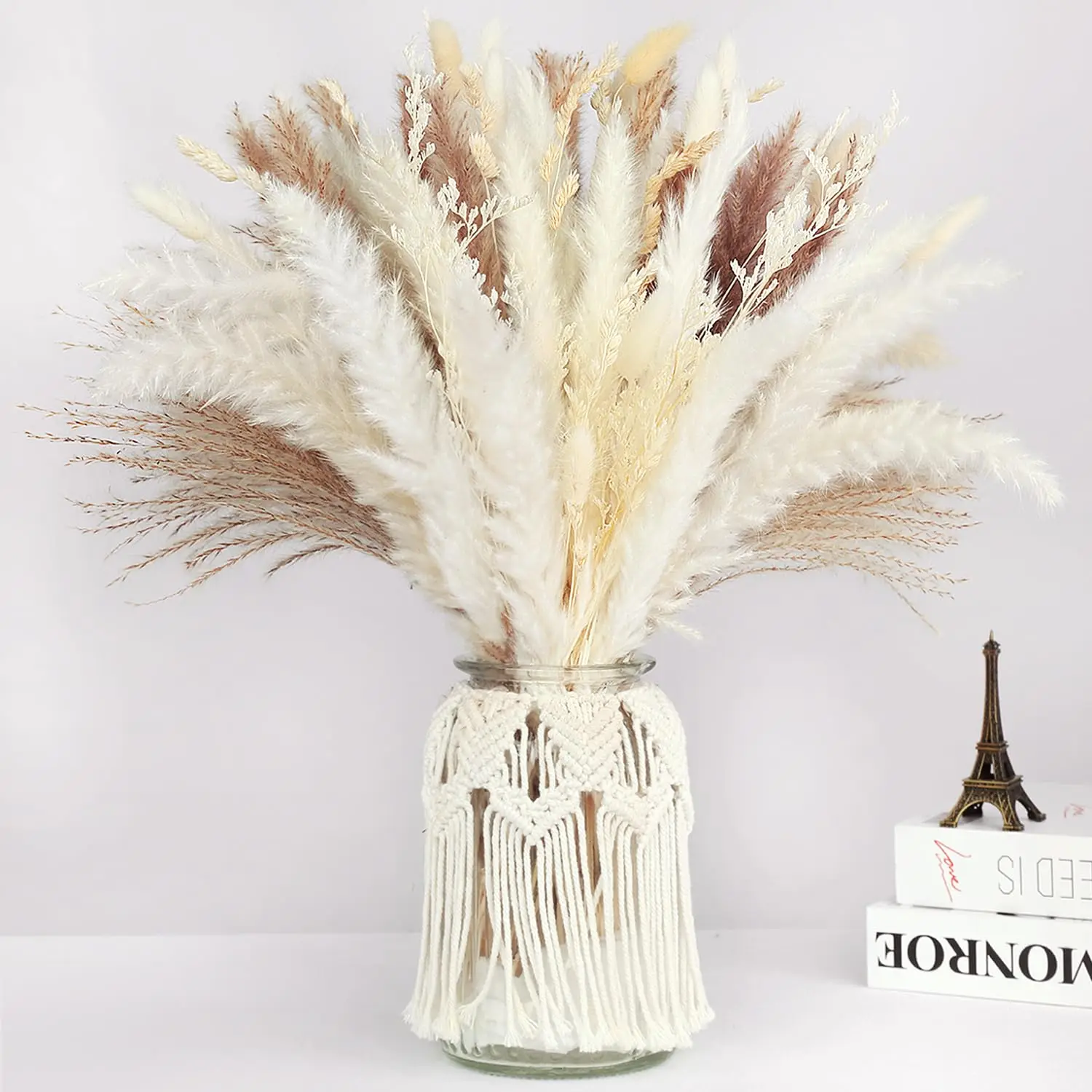 

86PCS Boho Home Decor Natural Dried Pampas Grass Bouquet,Dried Flowers Reed,Bunny Tails Decor,Pompas Wedding Floral Arrangements