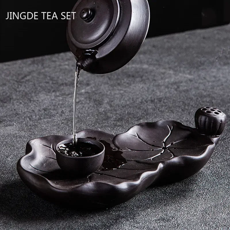 Chinese Purple Clay Tea Tray Household Water Storage Type Tea Sea Creative Zisha Pot Bearing Antique Tea Set Trays Decorative