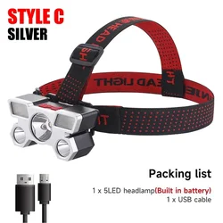 Rechargeable 5 LED Headlamp with Built-In Battery for Camping and Adventure (T21 Style C)