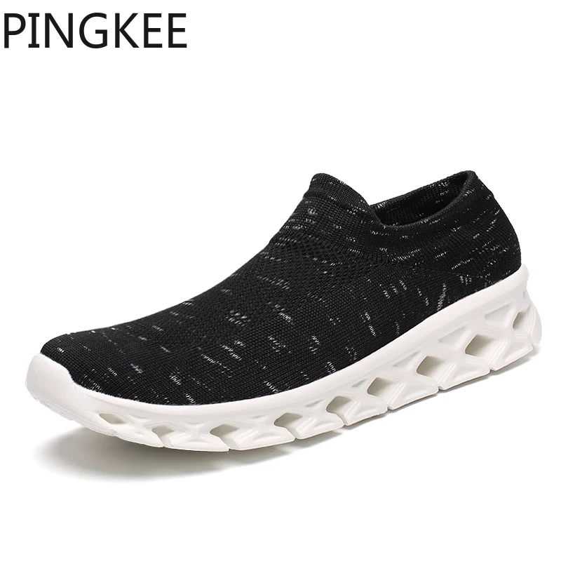 PINGKEE Pull On Sock Textile Upper Lacing Cage Springy Foam Sole Durable High Abrasion Rubber Running Men Mesh Shoes Sneakers