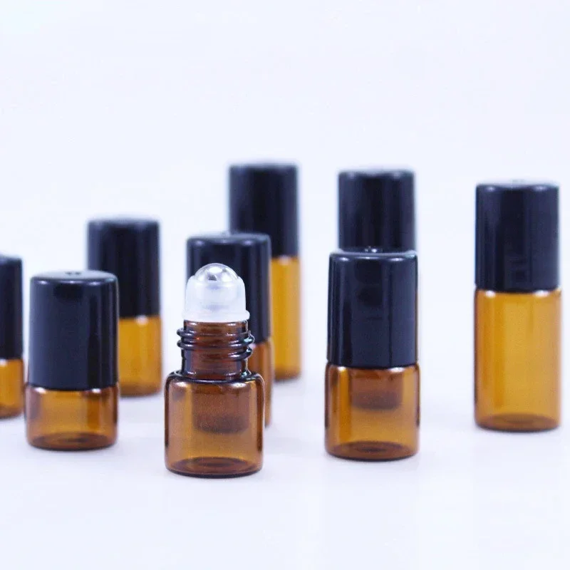 얇은 유리 롤 온 보틀 오일 바이알, 롤러 금속, 유리 볼 샘플 테스트 필수 앰버, 1ml, 2ml, 3ml, 5ml, 10ml, 50 개