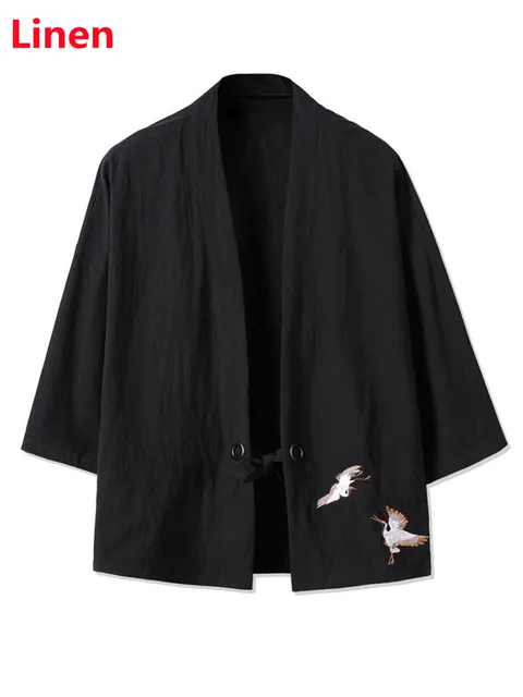Crane Embroidery Haori Kimono Harajuku Japanese Style Plus Size Men Samurai Costume Yukata Asian Clothes Cardigan Women Jacket black
