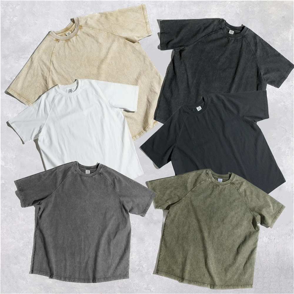 

Summer Vintage Cropped T-Shirt Oversize Short Sleeve Raglan Tee Kanye Garment-Washed Cotton Tops Men Streetwear
