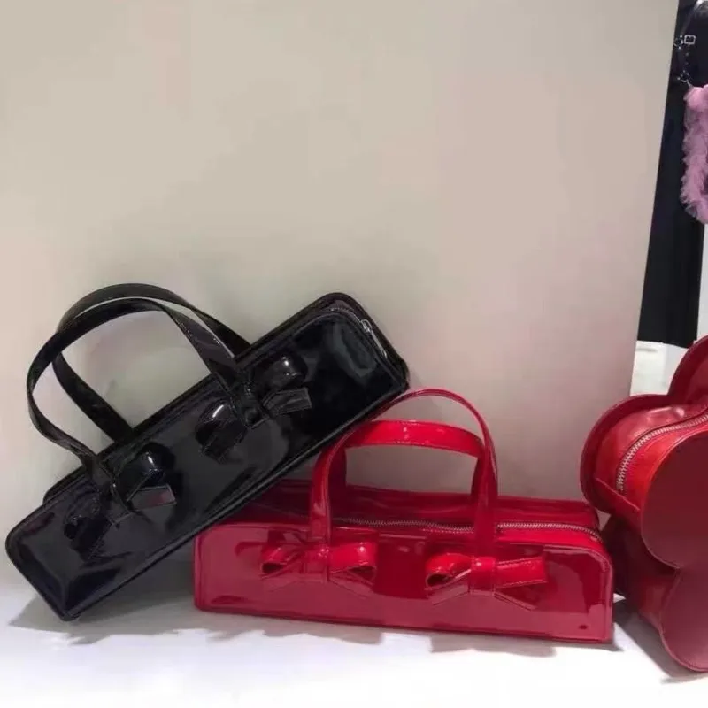JIAERDI Retro Bow Red Y2k Hand Bag Purse Women Hot Girls Leather Zipper Shoulder Bags Ladies Fairy Core Aesthetic Underarm Bag