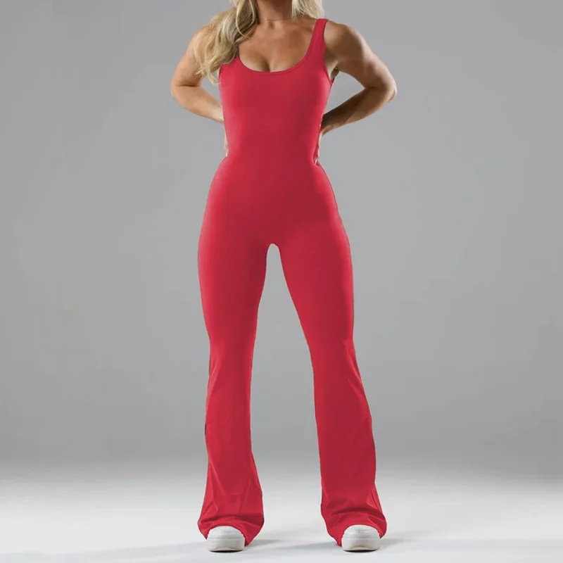 2024 Summer New Fashion Skinny Yoga Jumpsuits Women's Solid Color High-waisted Casual Hollow Out Sports Slim Straight Rompers