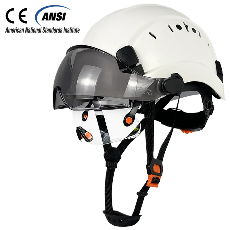 

CE Construction Safety Helmet With Visor Built In Goggles For Engineer ABS Hard Hat ANSI Industrial Work Cap Head Protection OEM