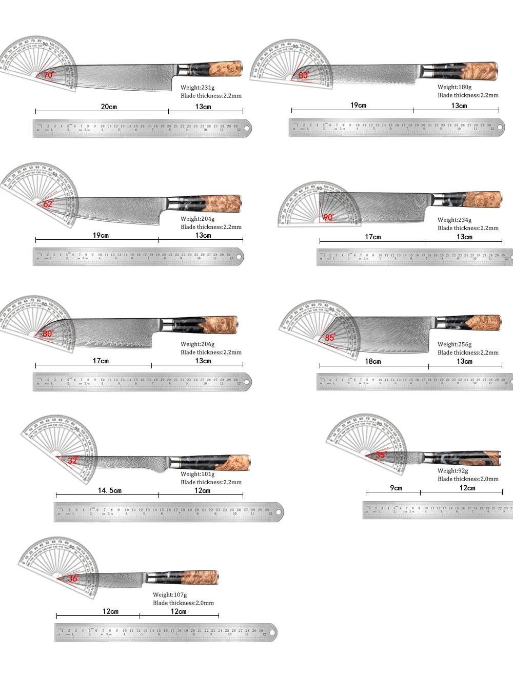 Damascus Steel Kitchen Knives 1-9 PCS