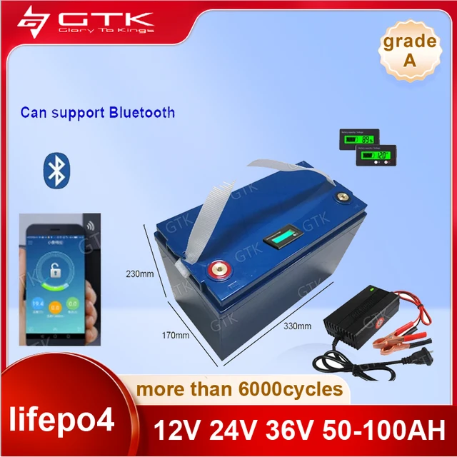 Gtk 12V 100AH 120Ah 150Ah 24V 36V 40Ah 50AH 60Ah 80Ah lifepo4 batterie au lithium batteries à cycle profond avec application Bluetooth BMS 1