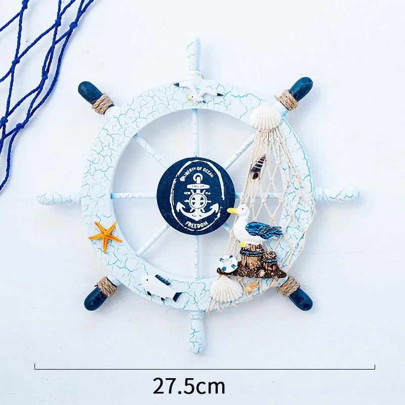 28cm Mediterranean Decorative Ornaments Cracked Wooden Rudder Wall Hanging Mini Helmsman Boat Anchor Decoration