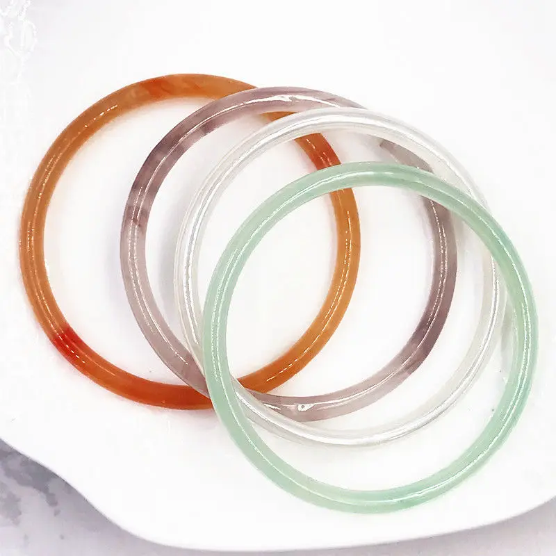 Natural Thin Bangle Bracelet Handcarved Agate Glass Jadeite Jade Jewelry For Women