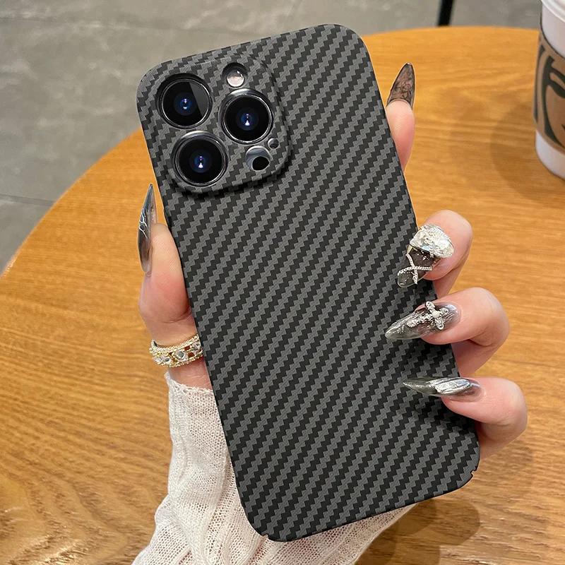 thumbnail image 1 of Funda mate de textura de fibra de carbono ultrafina de lujo para iPhone 15, 14, 13, 11, 12 Pro, XS Max, Mini, XR, 7, 8 Plus, cubierta dura de PC a prueba de golpes, 1 of 5