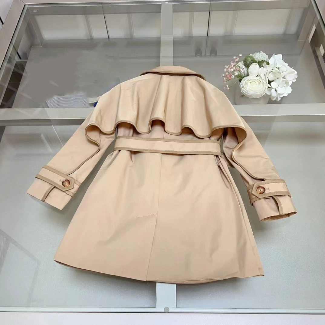 

2023 New England Style Khaki Brown Color Trench Coat For Girls Clothing 3 4 6 8 10 12Years