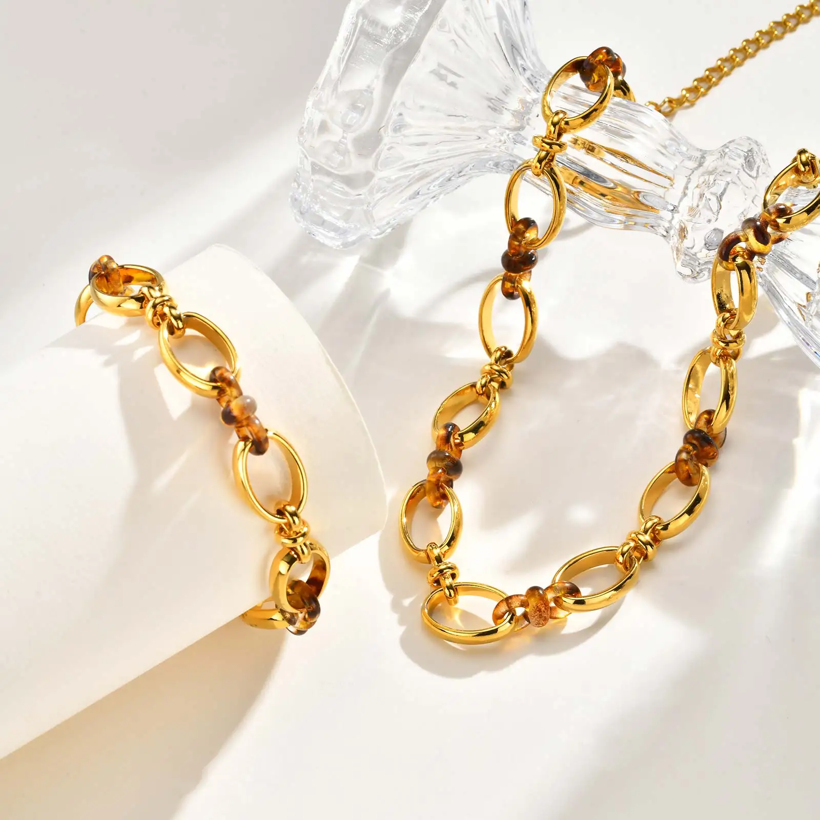 Klobige vergoldete Edelstahl-Halskette für Frauen, ovale dicke Gliederkette, Halsband-Halskette, wasserdichtes Modeschmuck-Geschenk