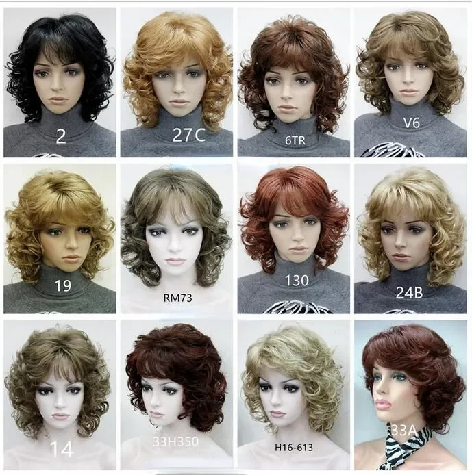 

13Colour Lady Women Short Curly Wigs Blonde Brown Wine Red Wavy Hair Wig