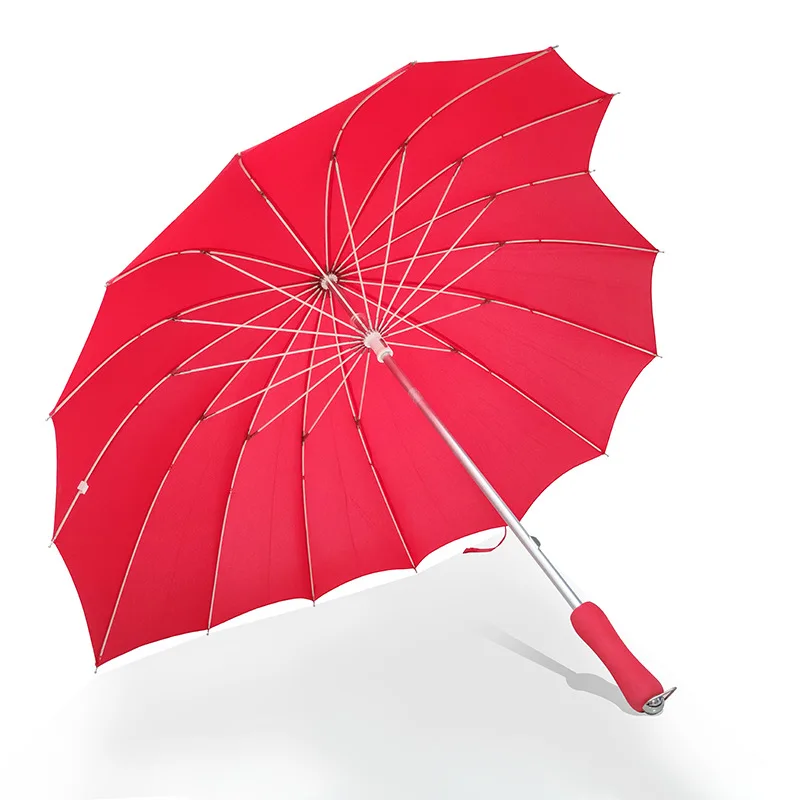 

Fashion Heart Wedding Bride Umbrella Skirt Glass Fiber Aluminum Pole Big Red Umbrella Hand Open 16 Bone Straight Umbrella