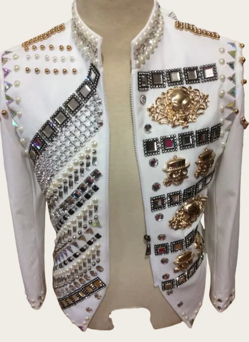 Customized Handmade Male Fashion Rhinestone Beading Slim Jacket ...