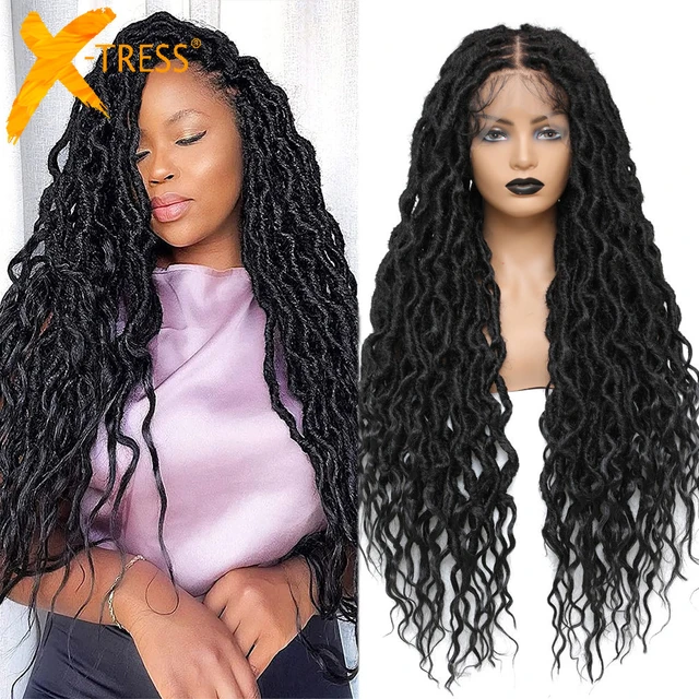 X-TRESS Synthetic Long Braided Wigs For Black Women 13X4 Lace