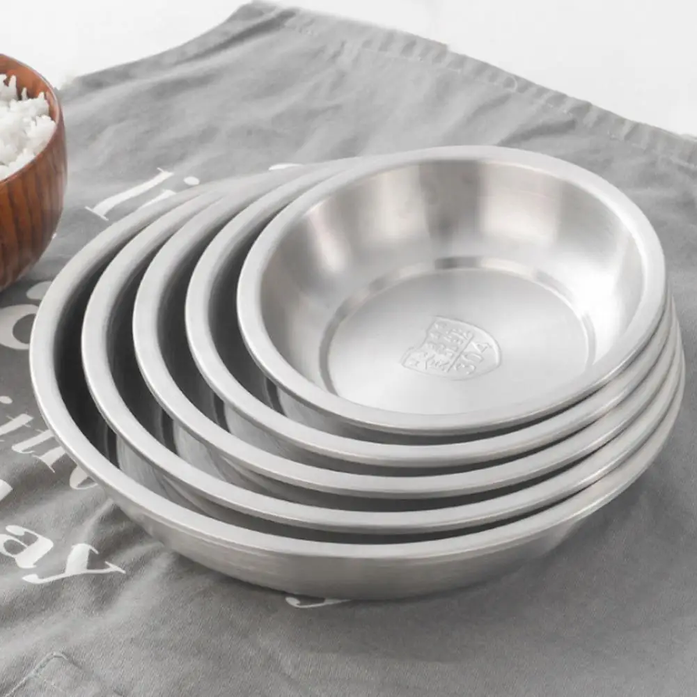 Stainless Steel Plates Temperature Resistant Matte Texture Multi-functional Space-saving Camping Dinner Plate Dish Ourdoor camping cutlery portable tableware portable cutlery titanium tableware