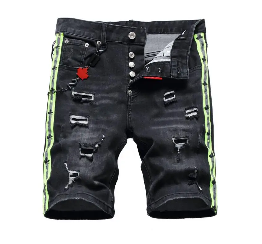 Men Black Denim Shorts Brand DSQ2 Holes 