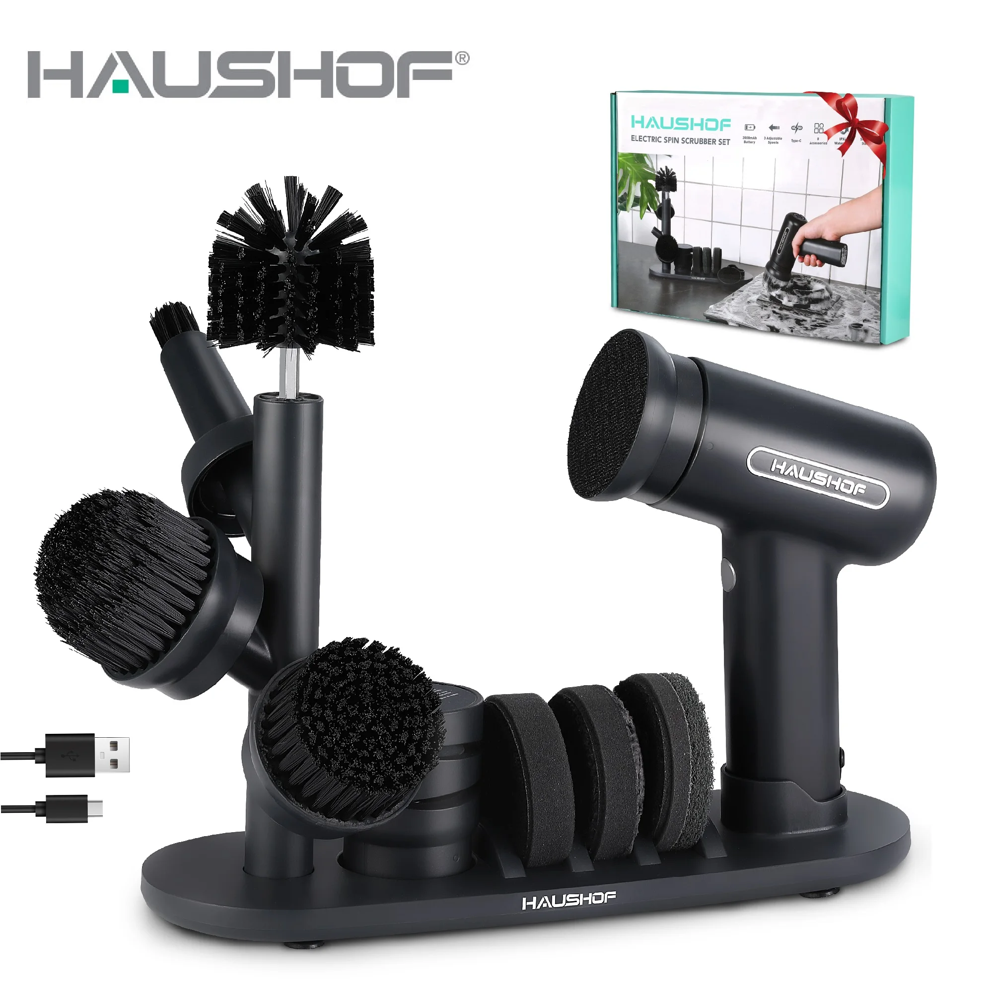 Steam Cleaning Machine 7.2V Electric Spin Scrubber Set with Base Multi-functional Cleaning Brush Set for Kitchen Handheld Power Scrubber Tool